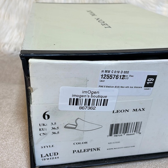 NIB Leon Max kid nude suede beige pink pointed toe slides nude pink size 6 NWT - Picture 10 of 13